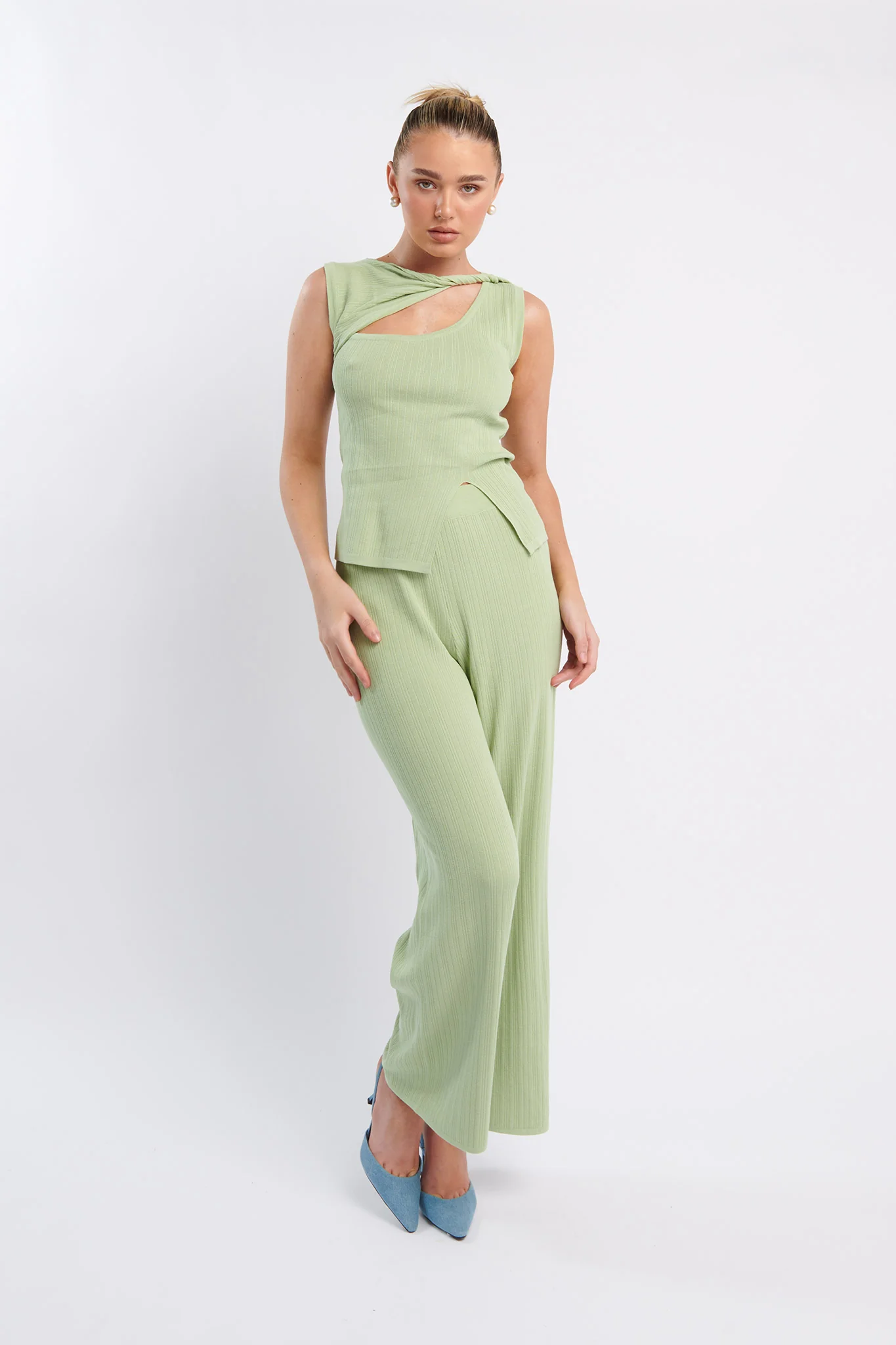 Rossana Long Knit Pants Sage