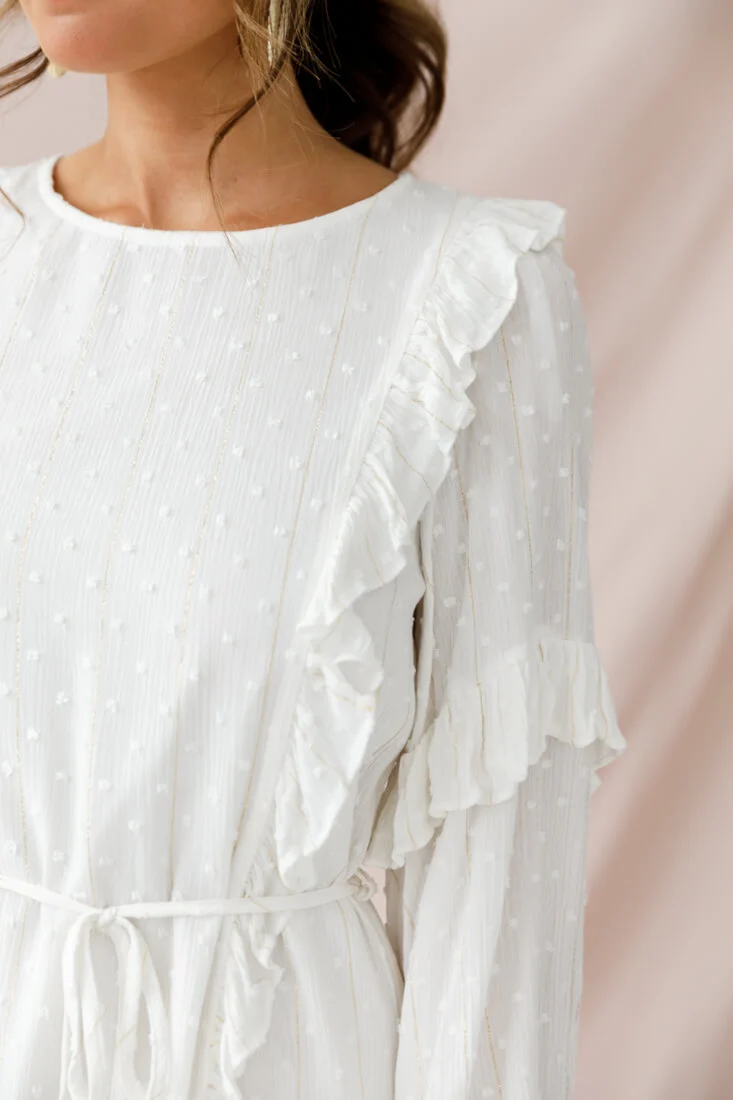 Maiden Long Sleeve Frill Dress White
