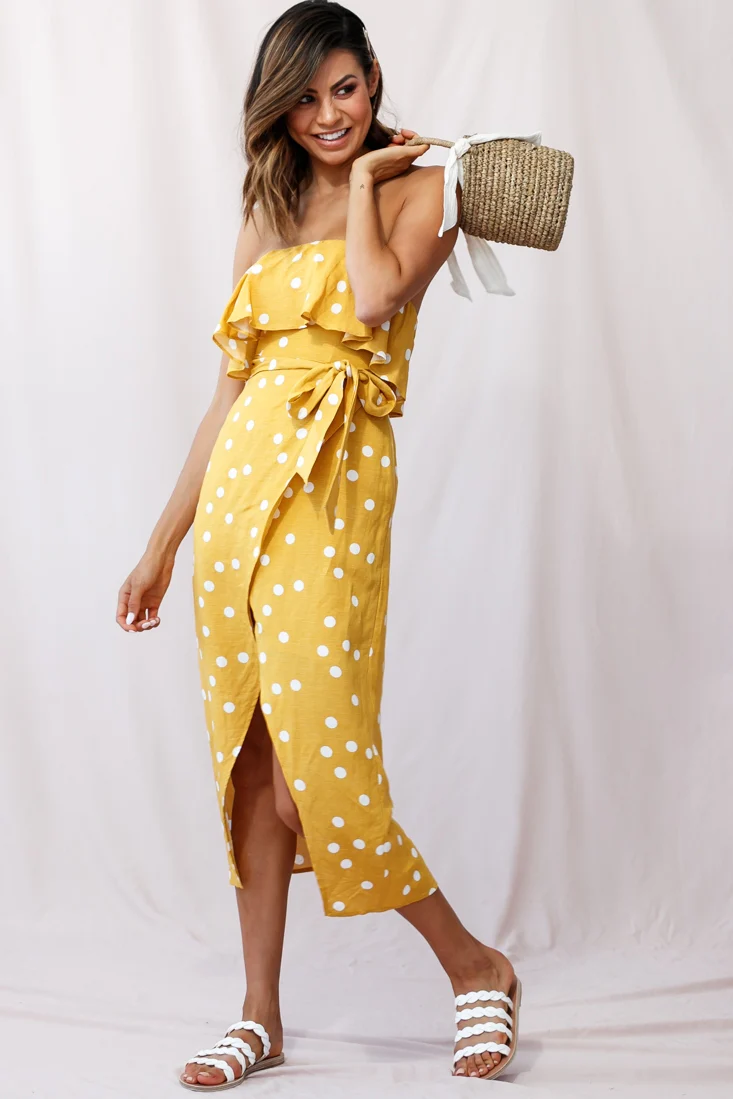 Hamilton Bandeau Midi Wrap Dress Mustard