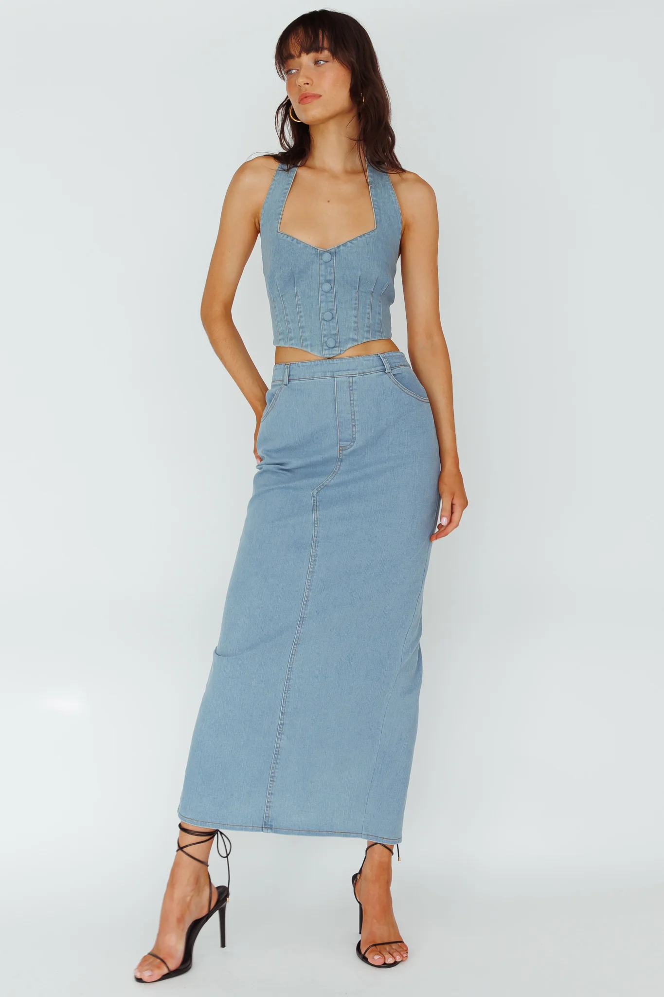 Zurich Pocket Maxi Skirt Denim Blue