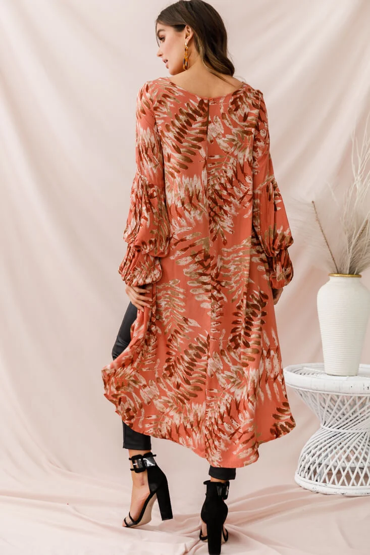 Elaine High Low Balloon Sleeve Top Rose