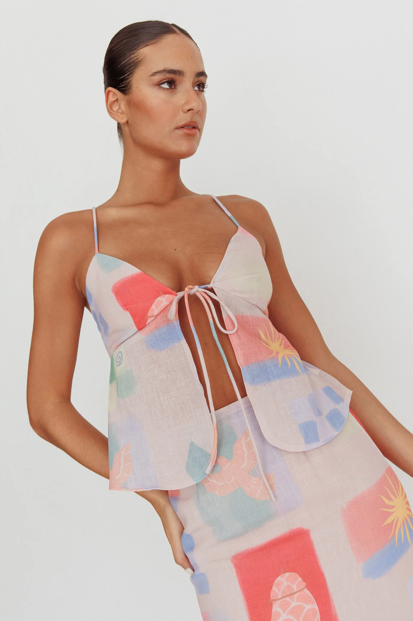 Heart & Soul Tie Front Top Print Multi