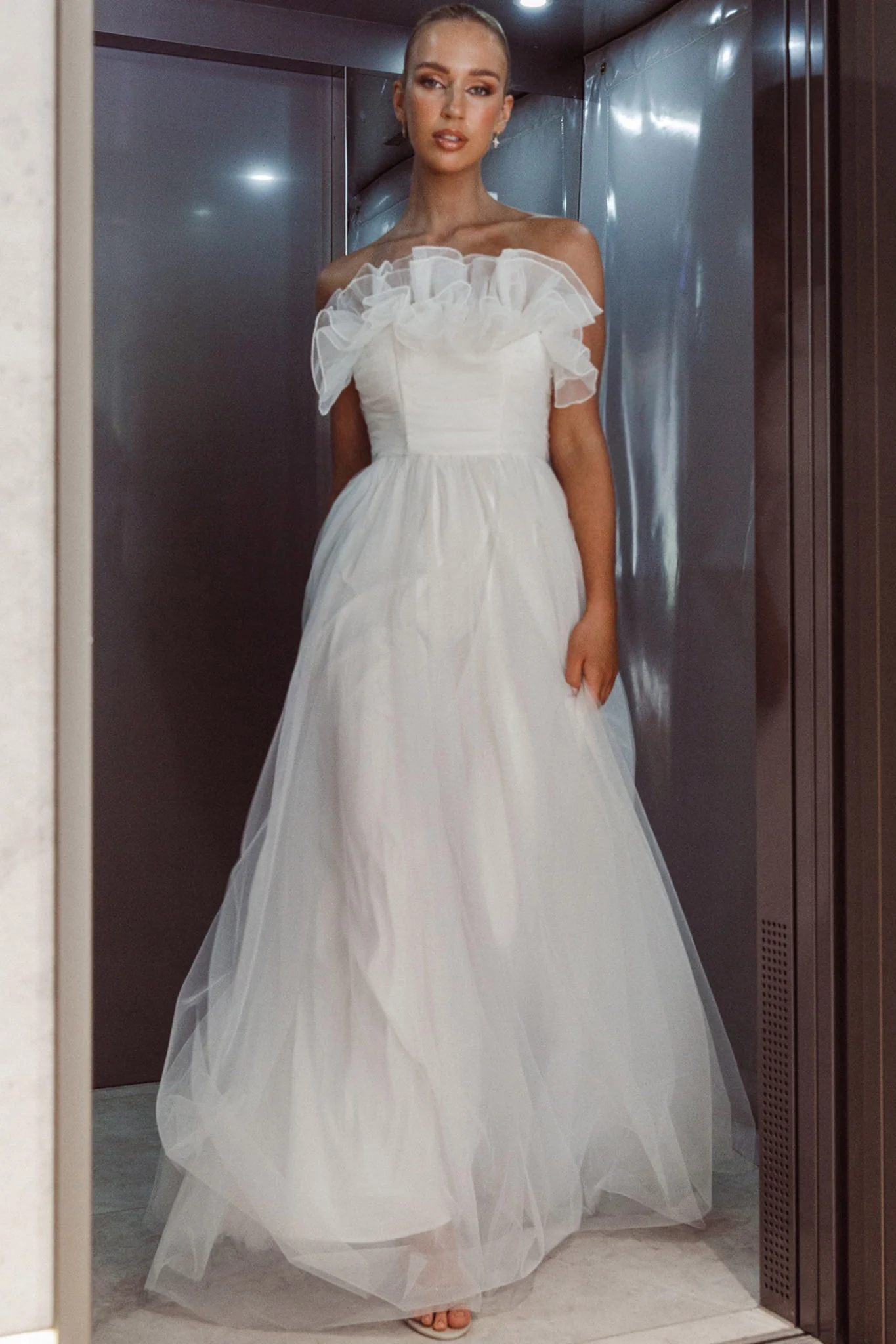 Marietha Organza Frill Maxi Wedding Dress White