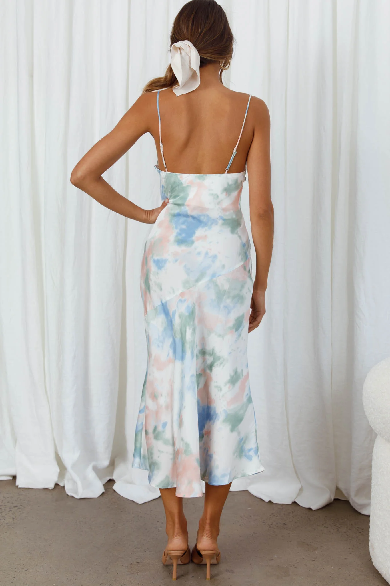 Well Versed Pleated Bust Front Split Dress Watercolor Green