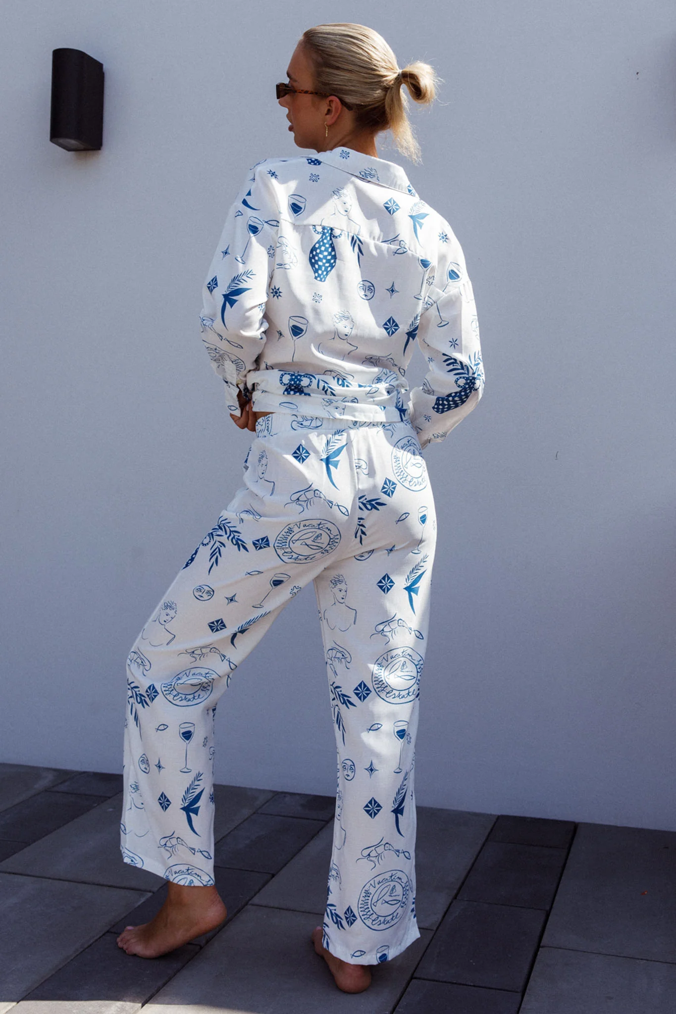 Weekend Bliss Pants Printed White