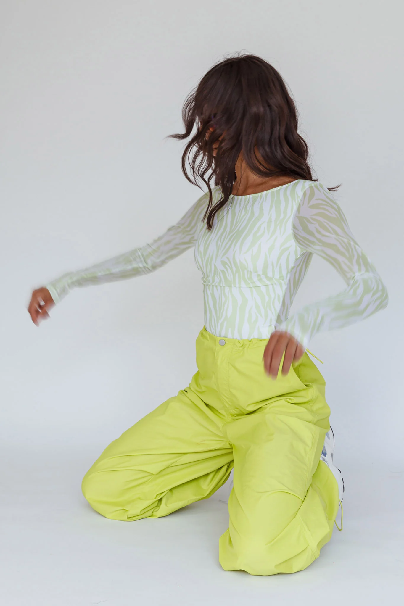 Juni Long Sleeve Low Back Mesh Bodysuit Tiger Lime