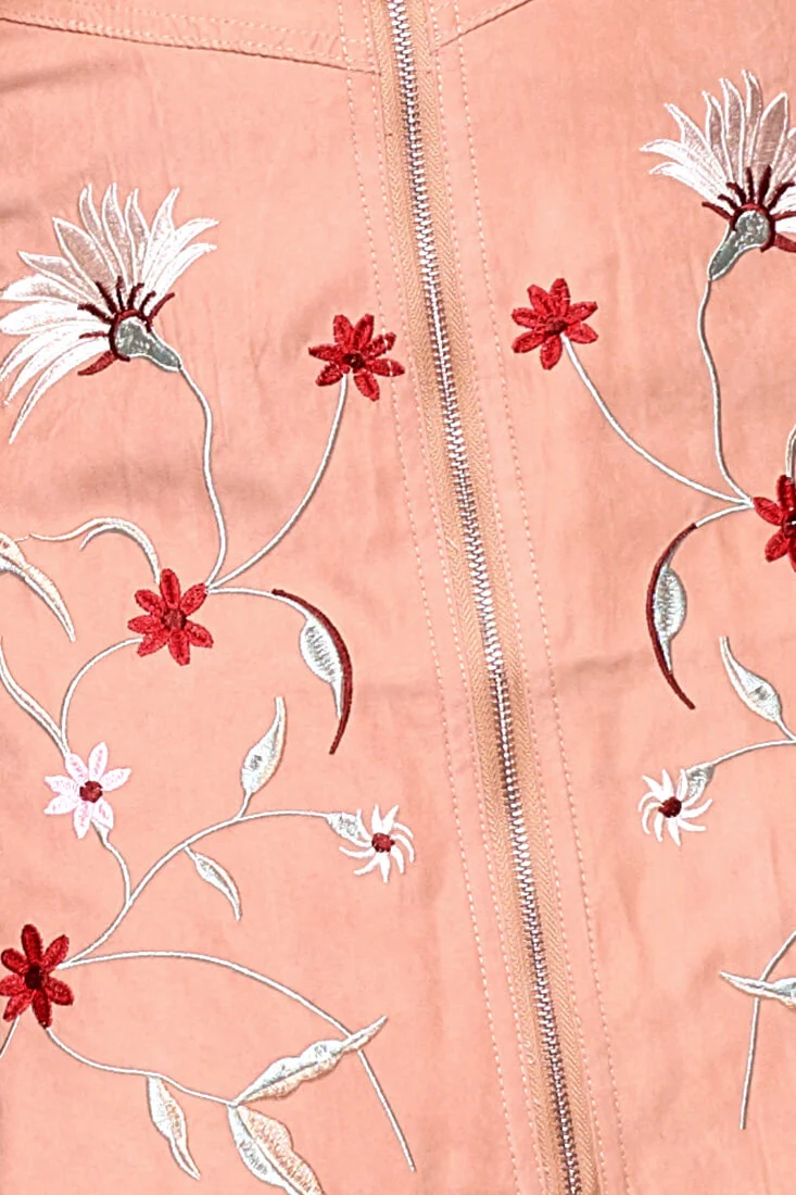 Giovanna Floral Embroidered Mini Skirt Tan Pink