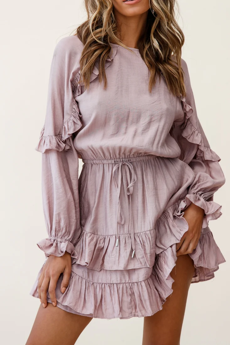Best Wishes Long Sleeve Frill Detail Dress Blush