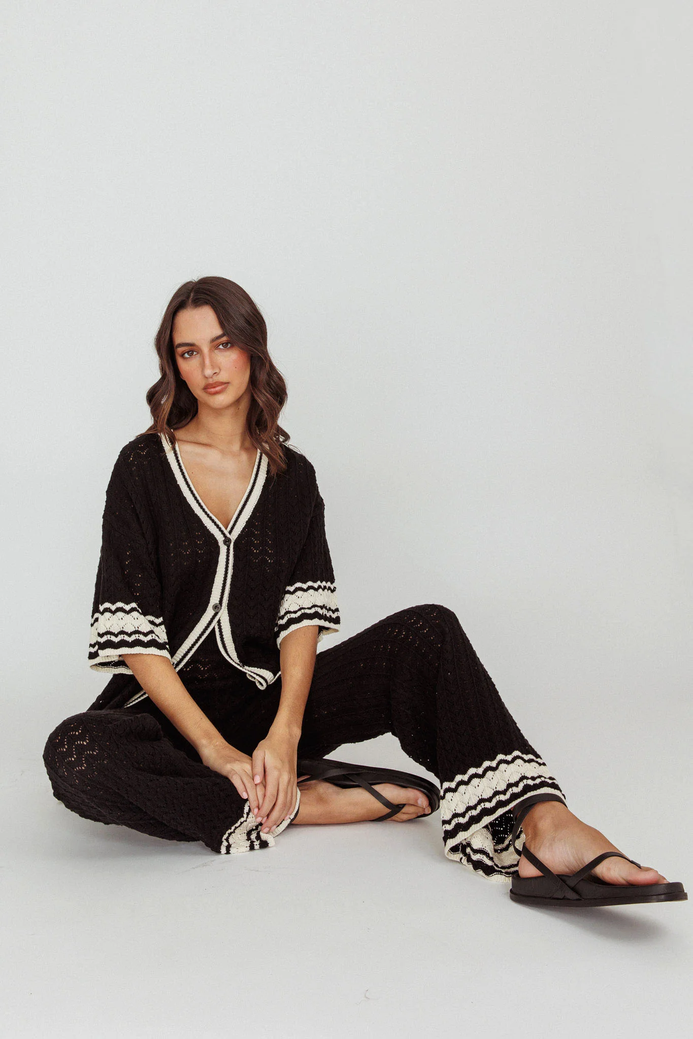 Rhodes Cotton Straight Leg Knit Pants Black