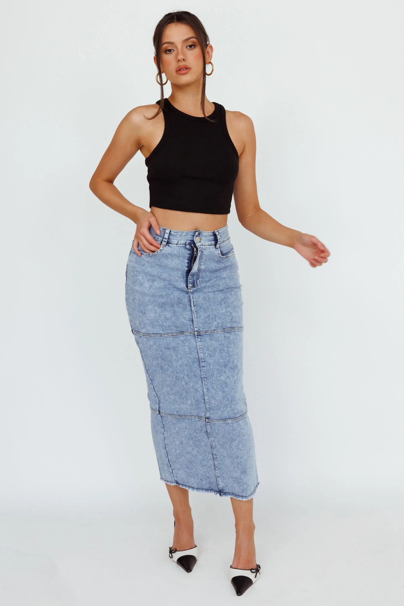 Thalia Pocket Midi Skirt Denim