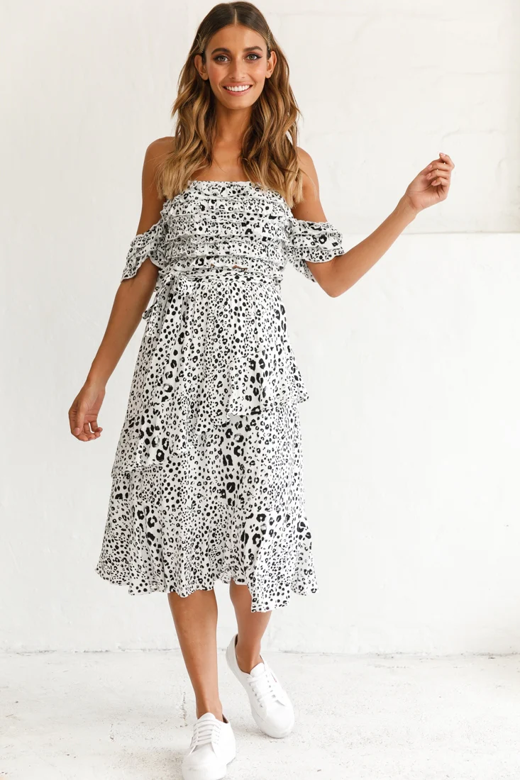 Ojai Midi Skirt White Leopard Print