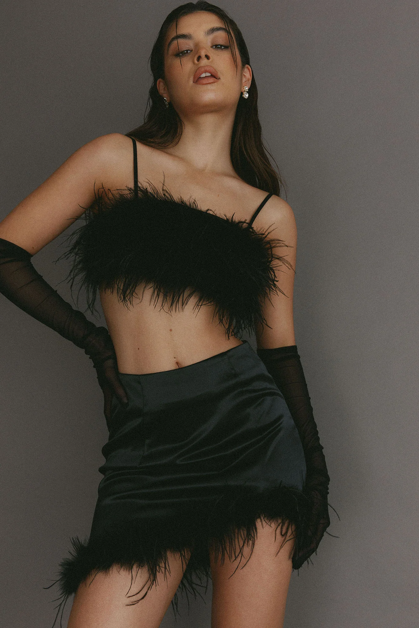 Showstopper Feather Trim Skirt Black