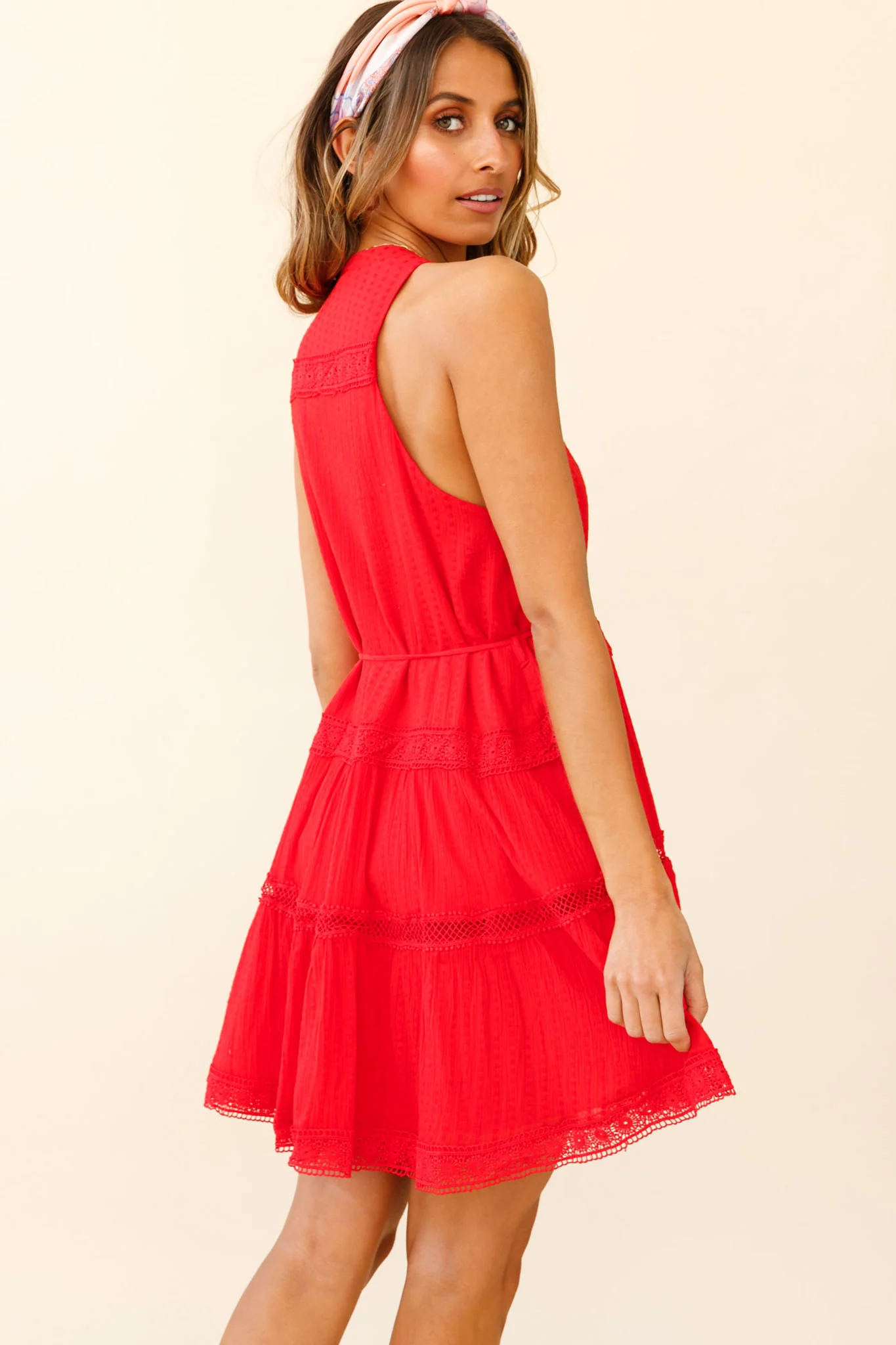 Jersey Sleeveless Button Bodice Loose Swing Dress Red