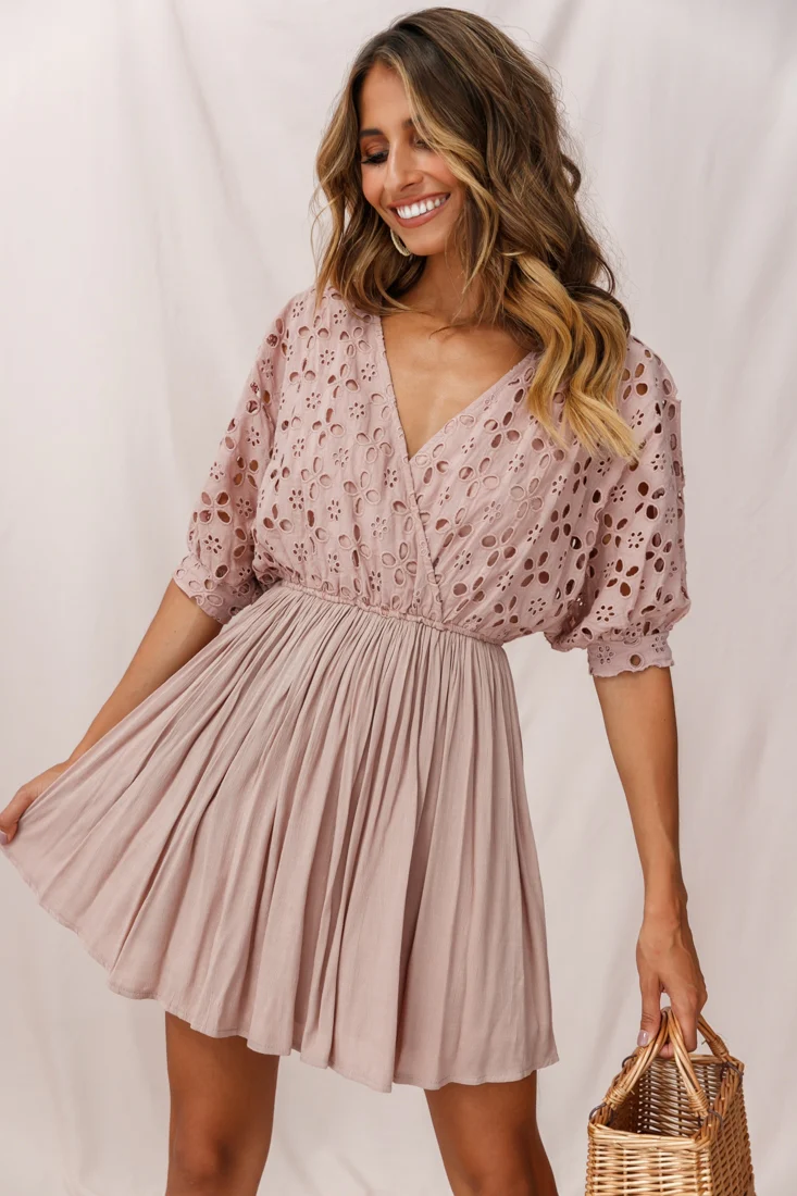 Indi Broderie Anglaise Swing Dress Mocha