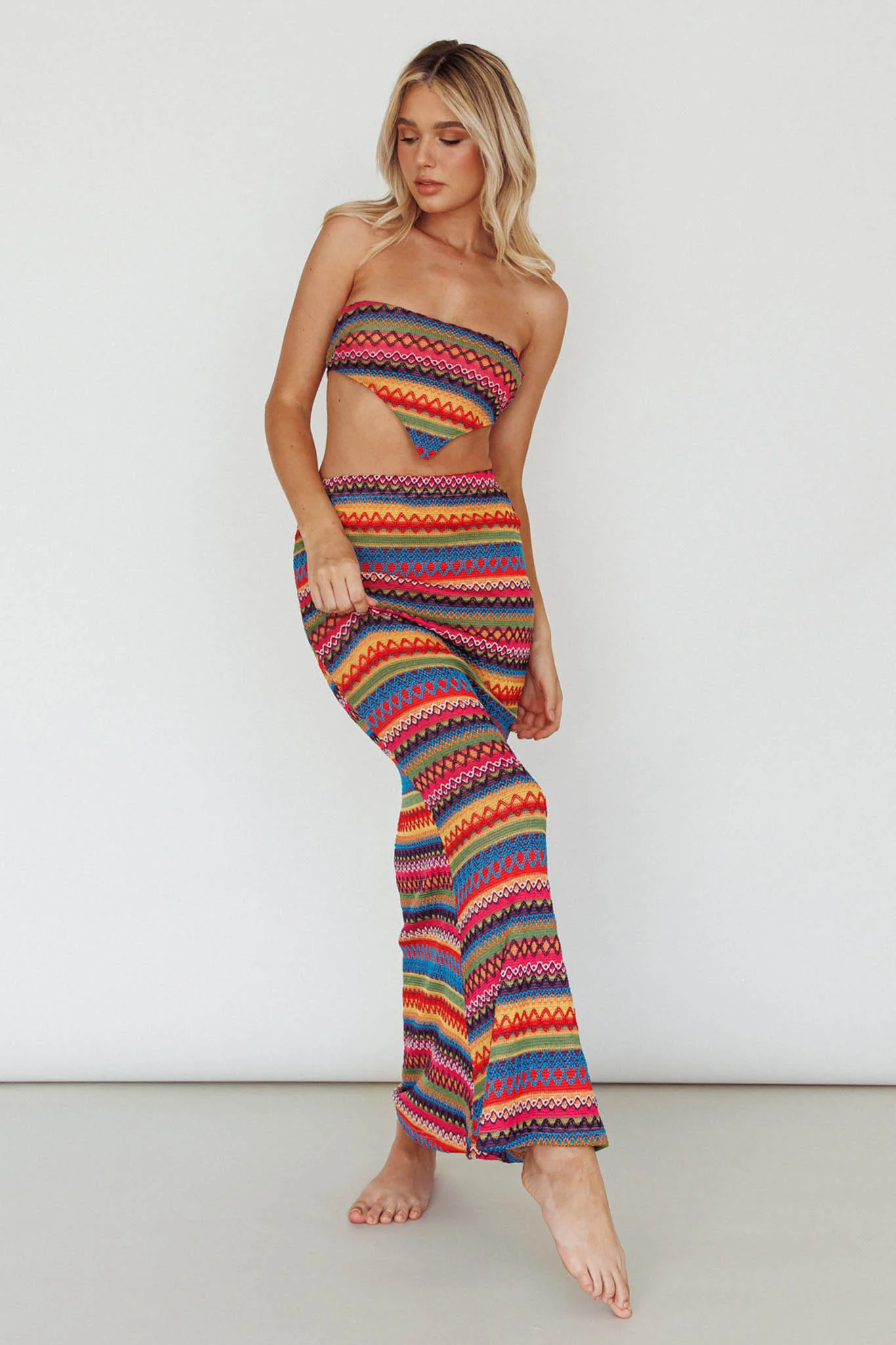 Tulum Knit Midi Skirt Pink Multi
