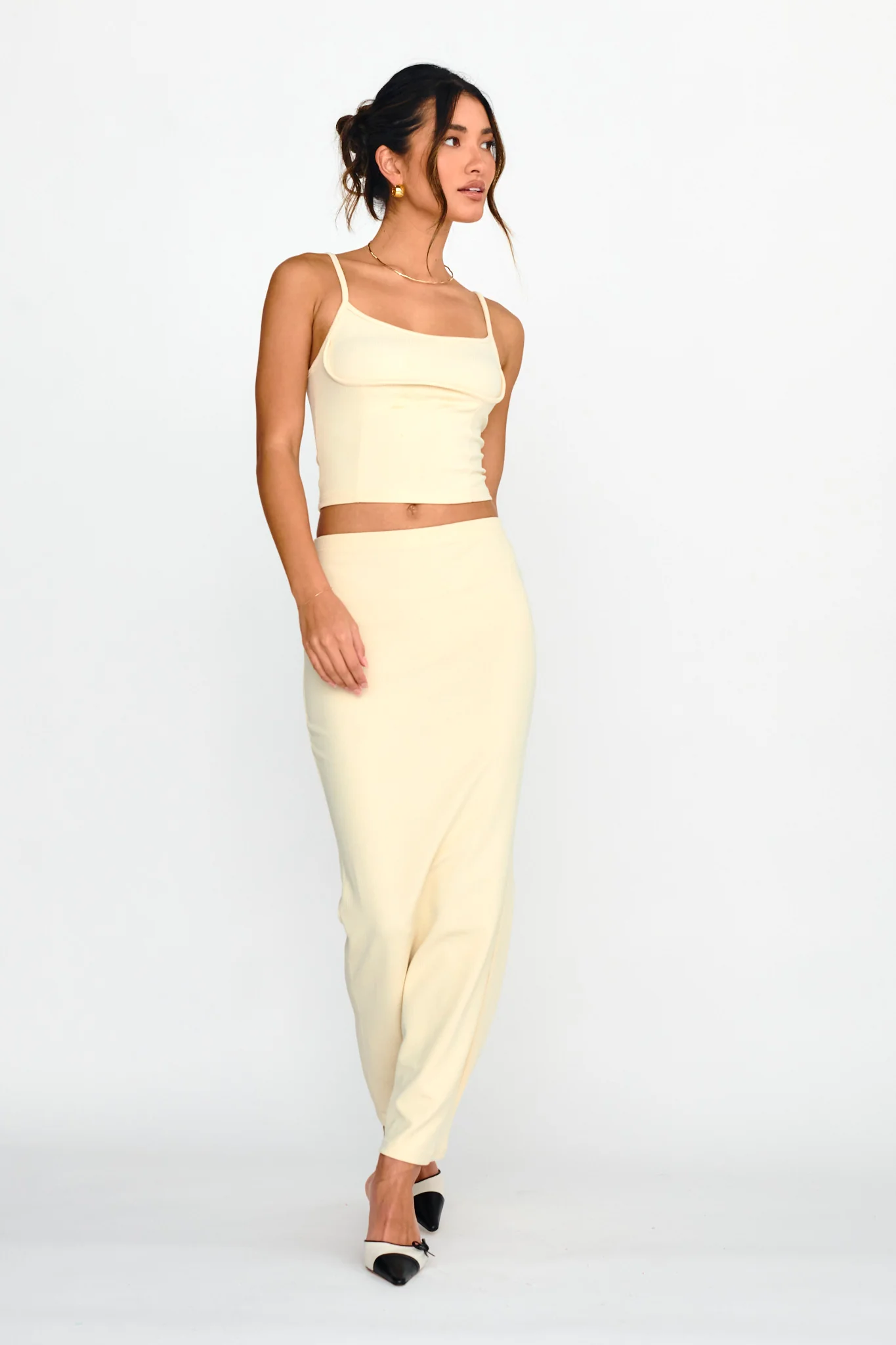 Strike A Pose Ribbed Maxi Skirt Cream
