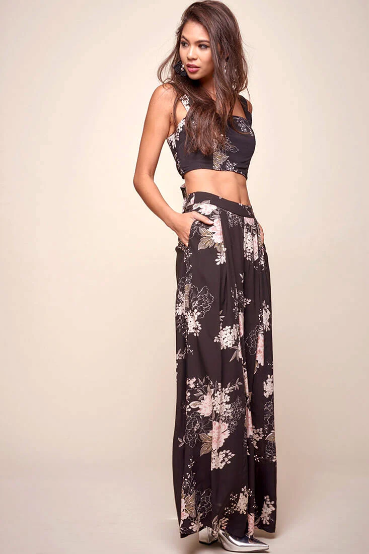 Cicely Floral Crop Top Black