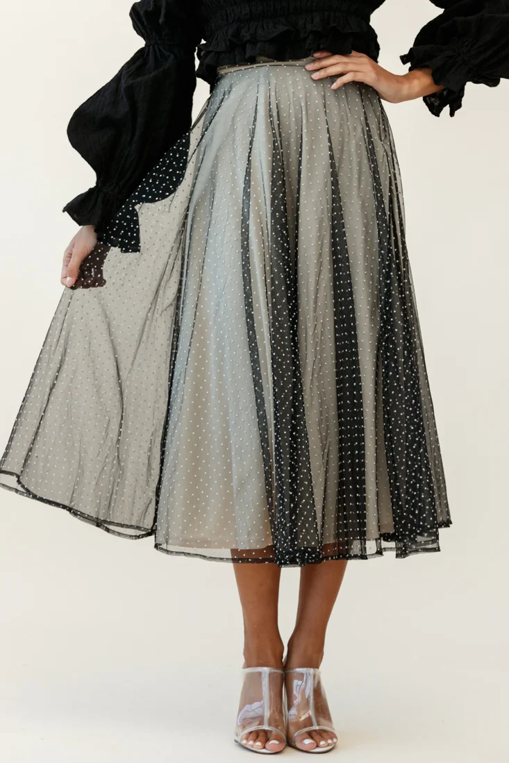 Jasmine Hail Spot Mesh Midi Skirt Black