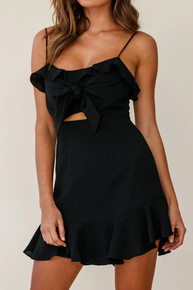 Pico Tied-Knot Bust Ruffle Dress Black