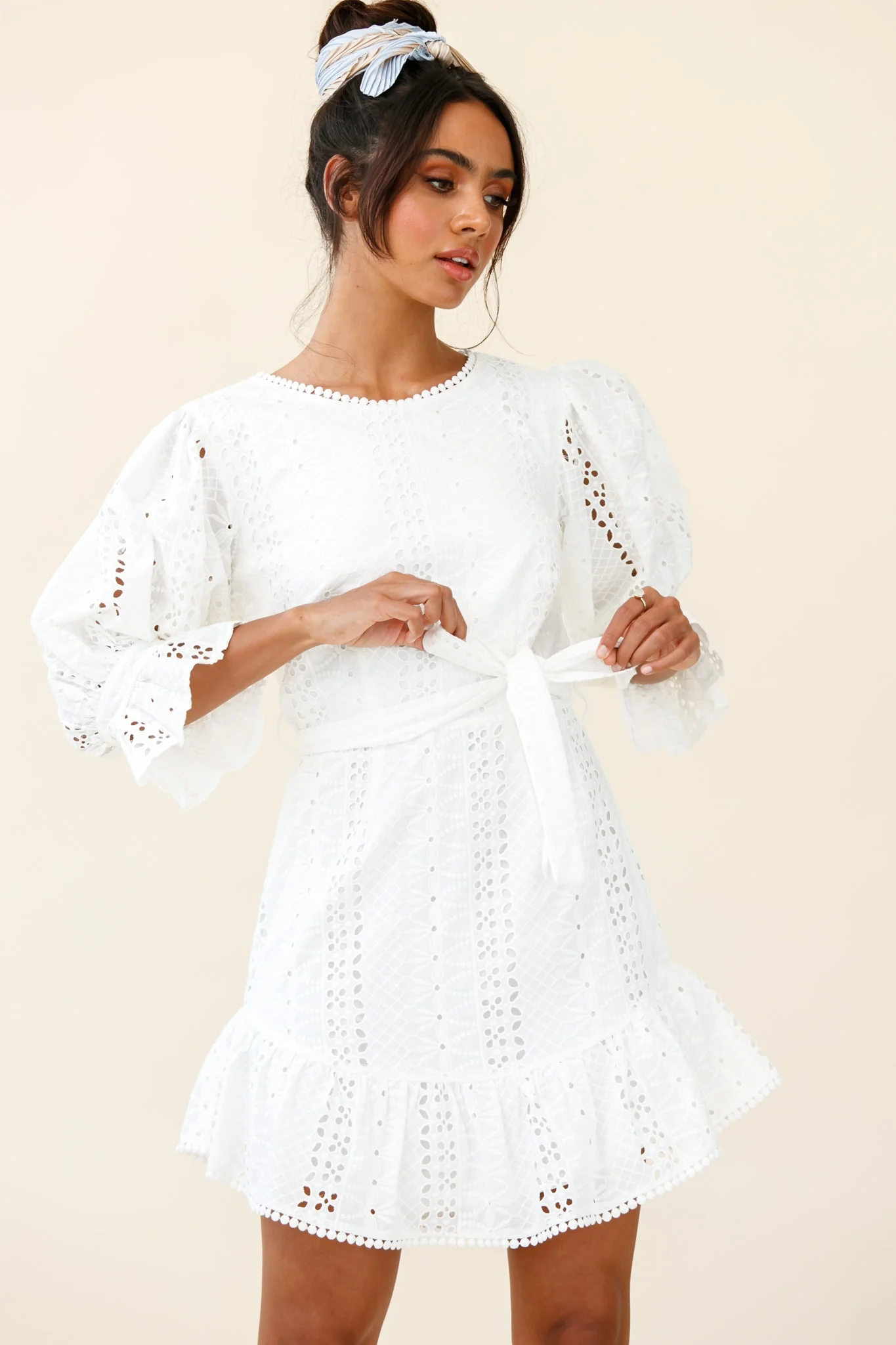 Sweet Sunshine Cut-Out Back Embroidery Dress White