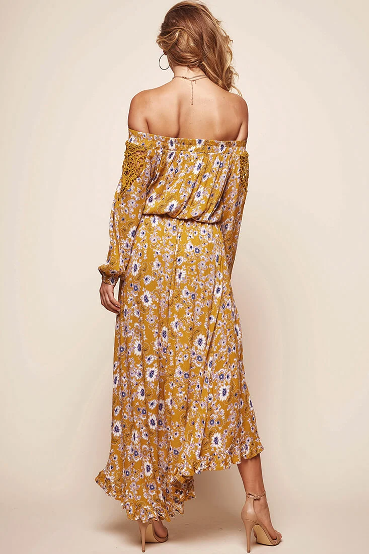 Mojave Off-Shoulder Floral Maxi Dress Mustard