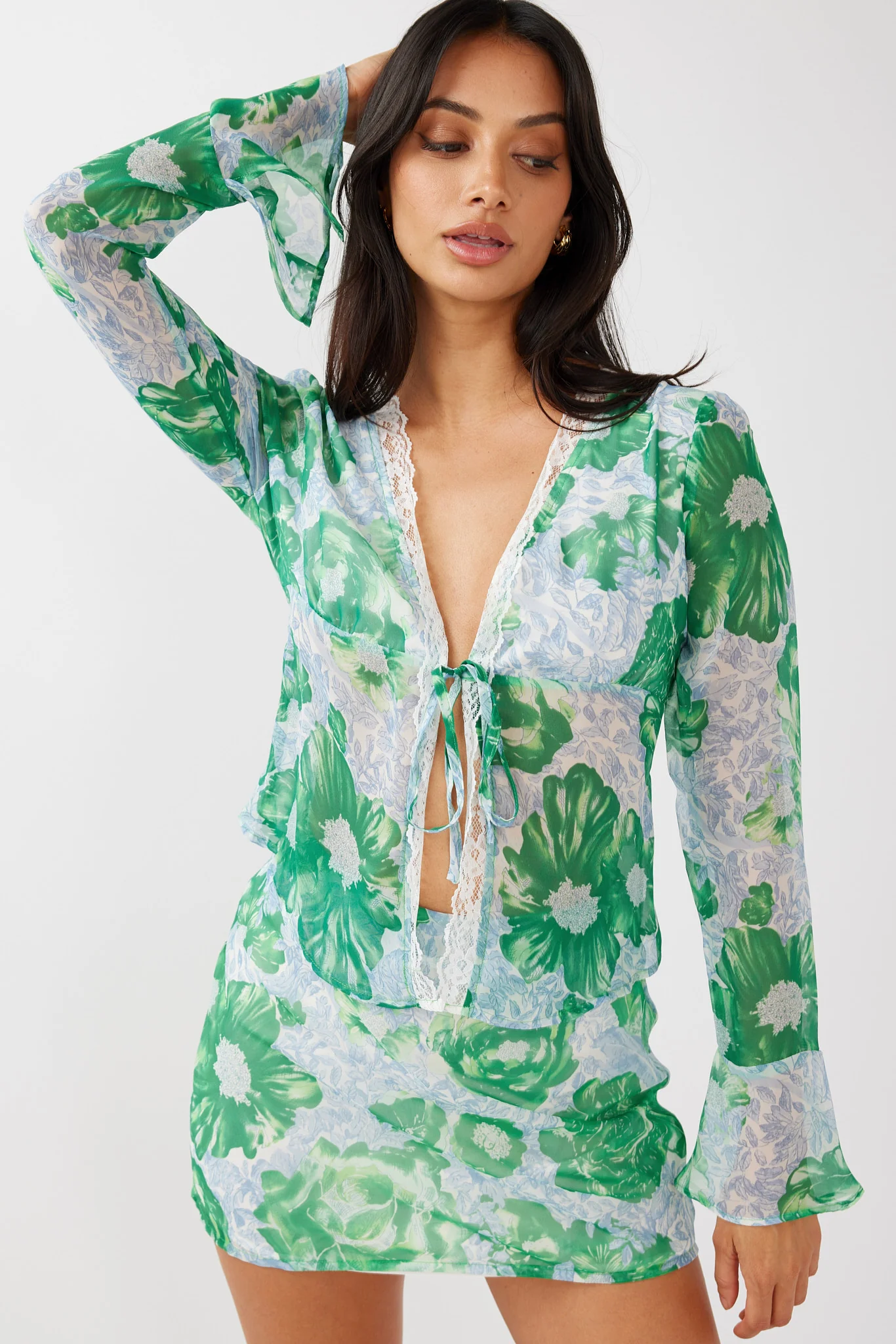 Sincerity Mini Skirt Floral Print Green