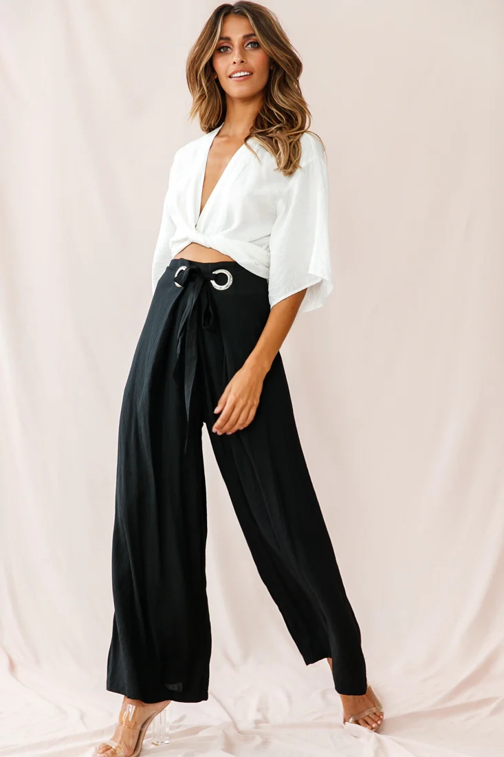 Saigon Wide Leg Eyelet Pants Black
