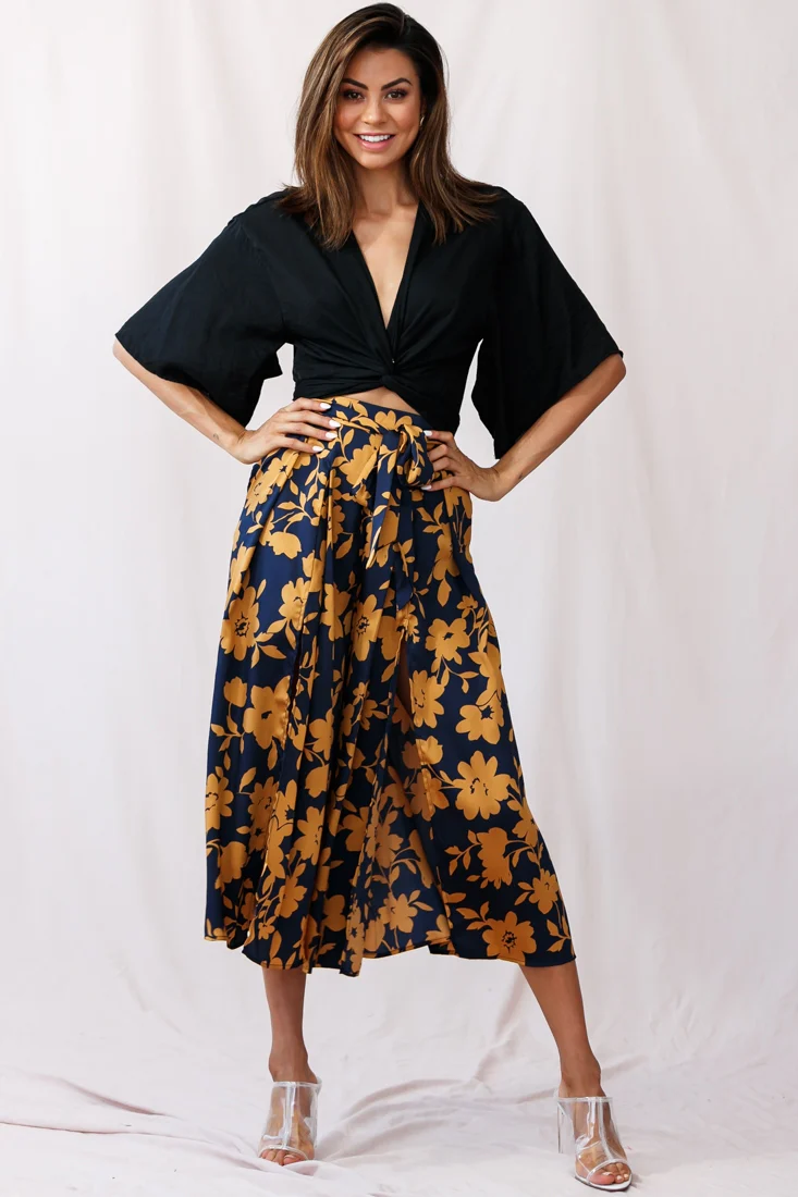 Danika Front Split Midi Culotte Pants Navy/Mustard