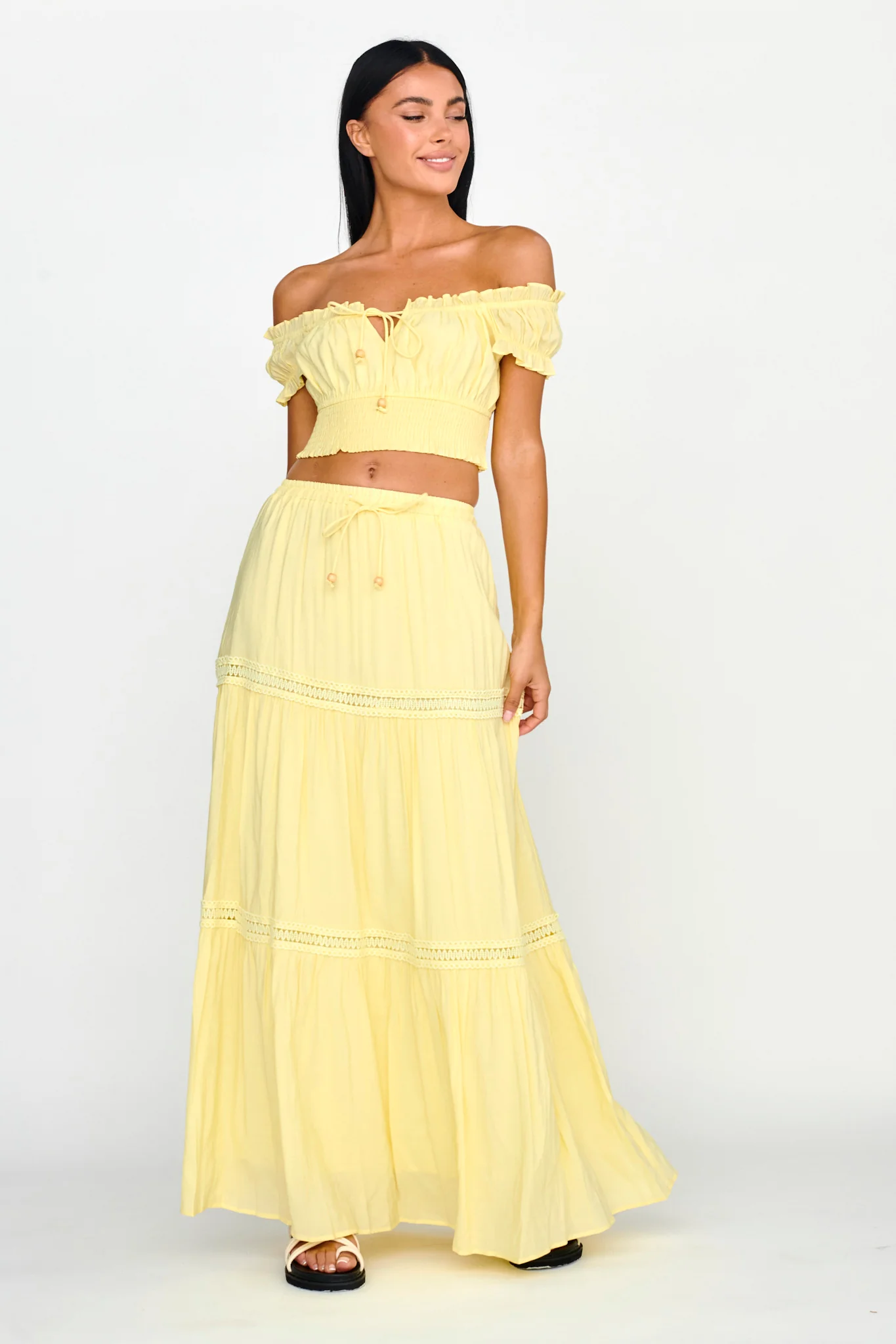 Canyon Cove Crochet Trim Maxi Skirt Yellow