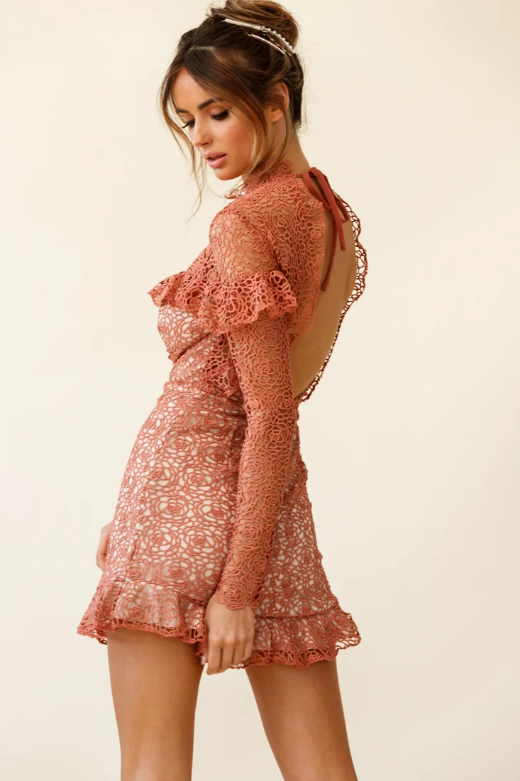 Banks Open Back Lace Overlay Dress Rose