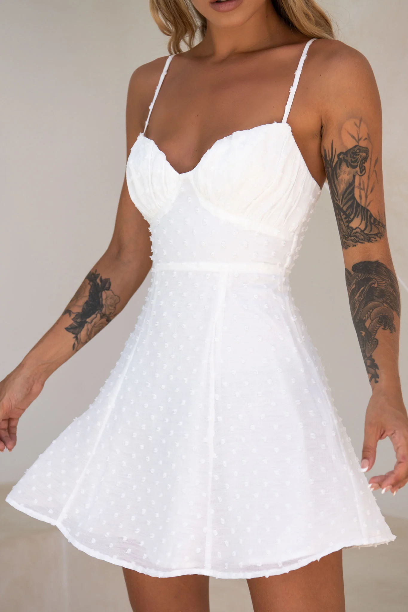Good Morning Angel Ruched Bust A-Line Dress White