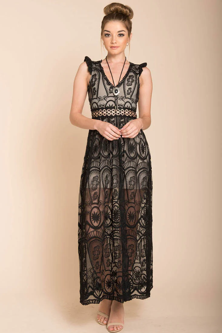London Bohemian Glamour Maxi Dress Black