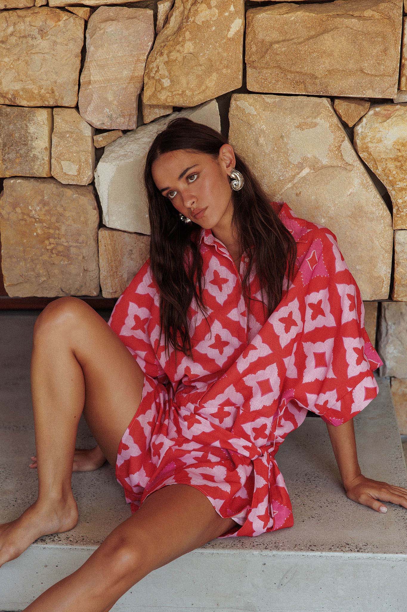 Daytona Beach Button-Up Romper Print Pink