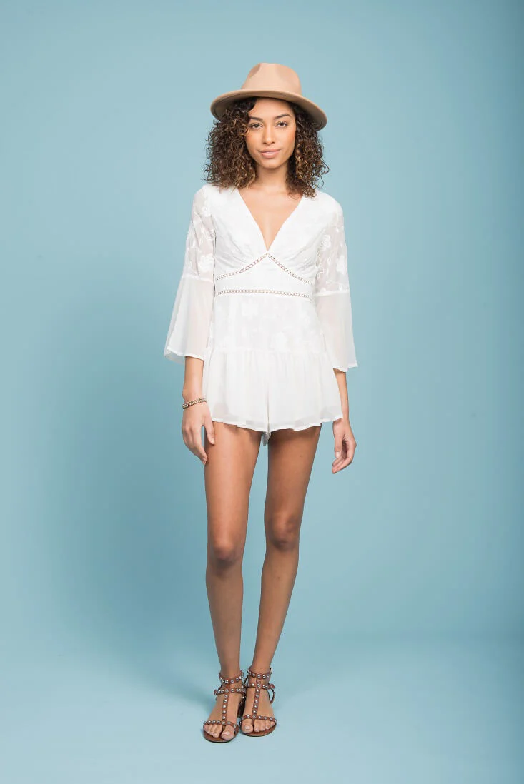 Marleigh Embroidered Floral Romper White