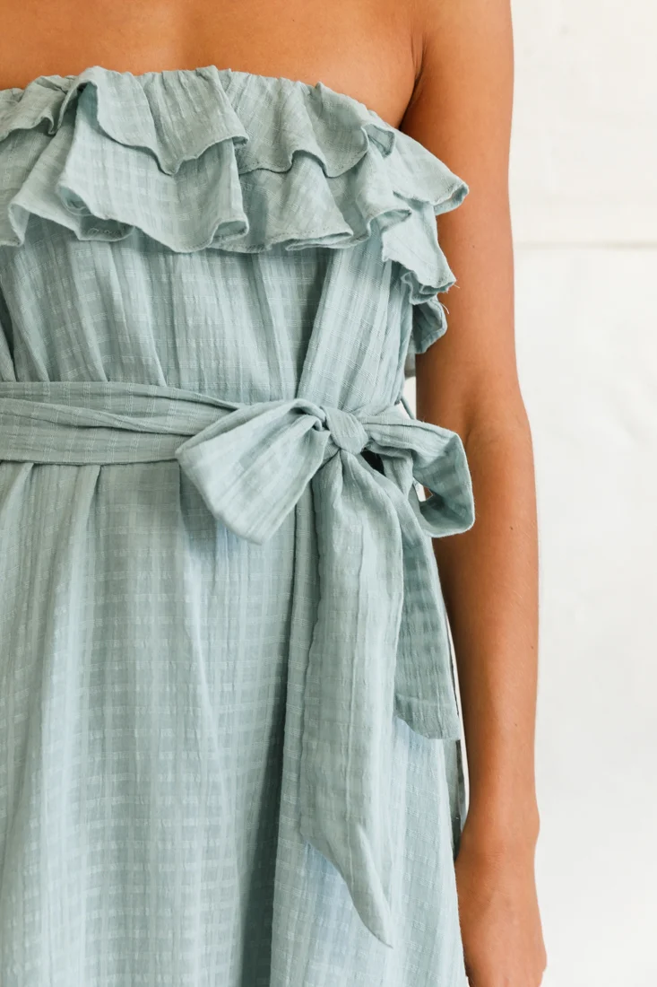 Miffy Double Frill Strapless Midi Dress Sage