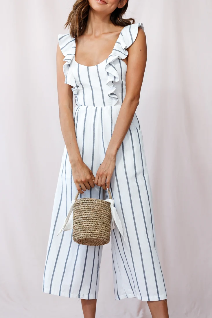 Poet Pinafore Lace-Up Jumpsuit White