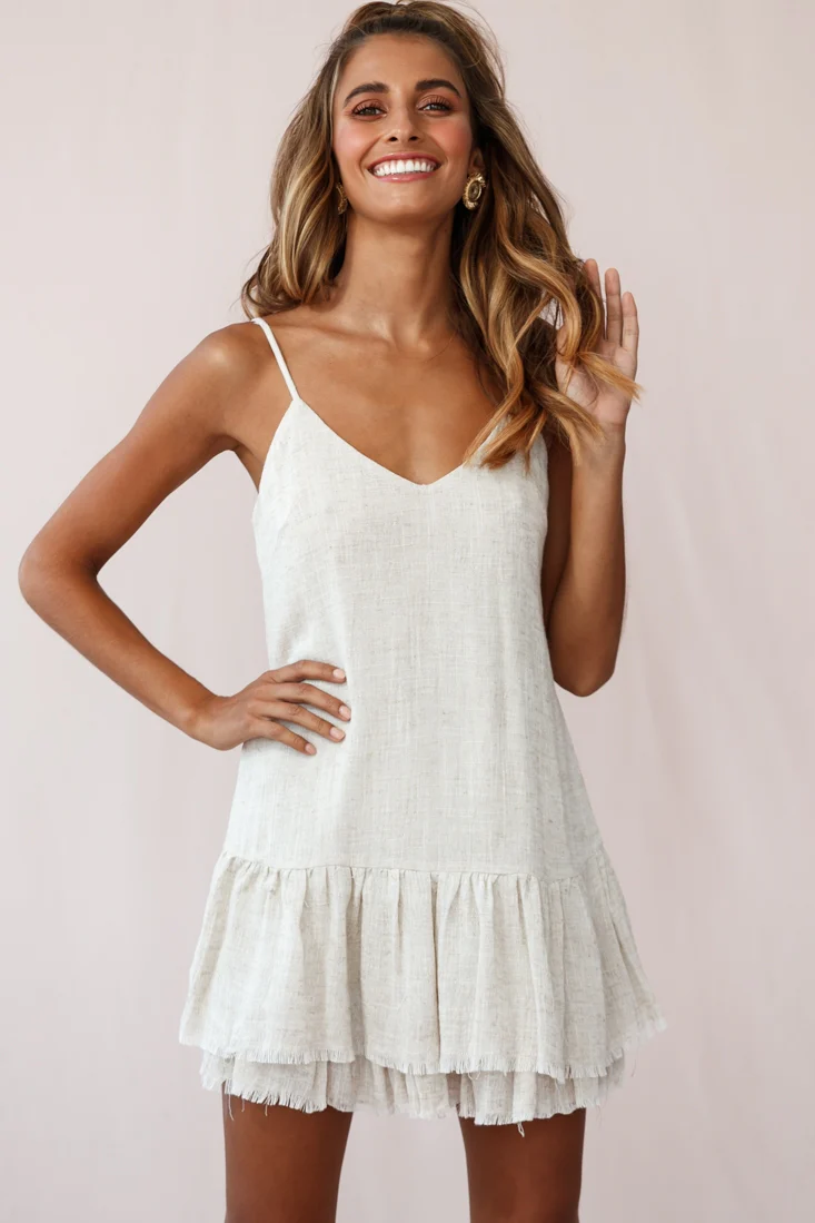 Arabelle Cami Strap Raw Hem Dress Natural