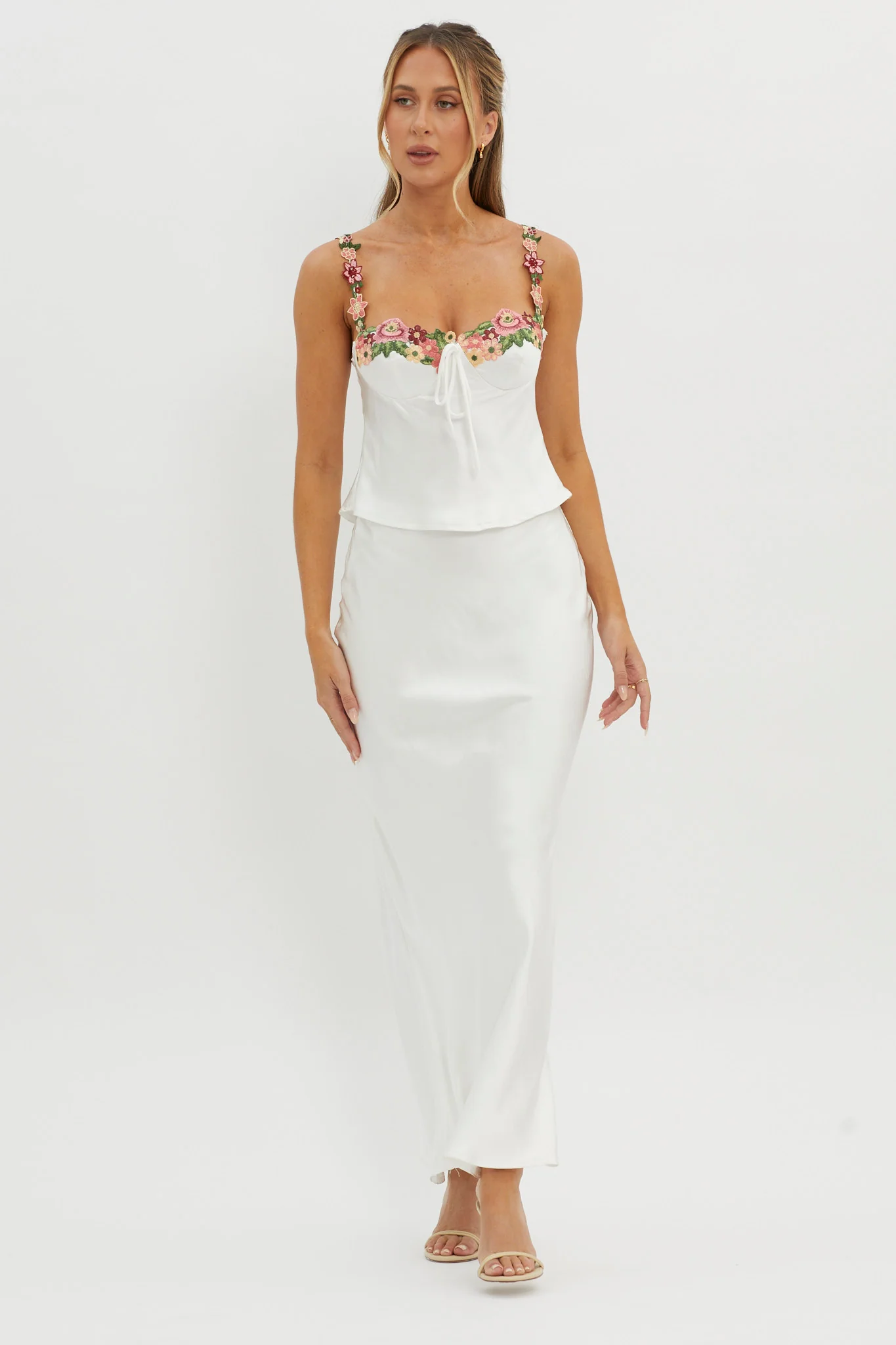 Rose Garden Floral Applique Cami Top White