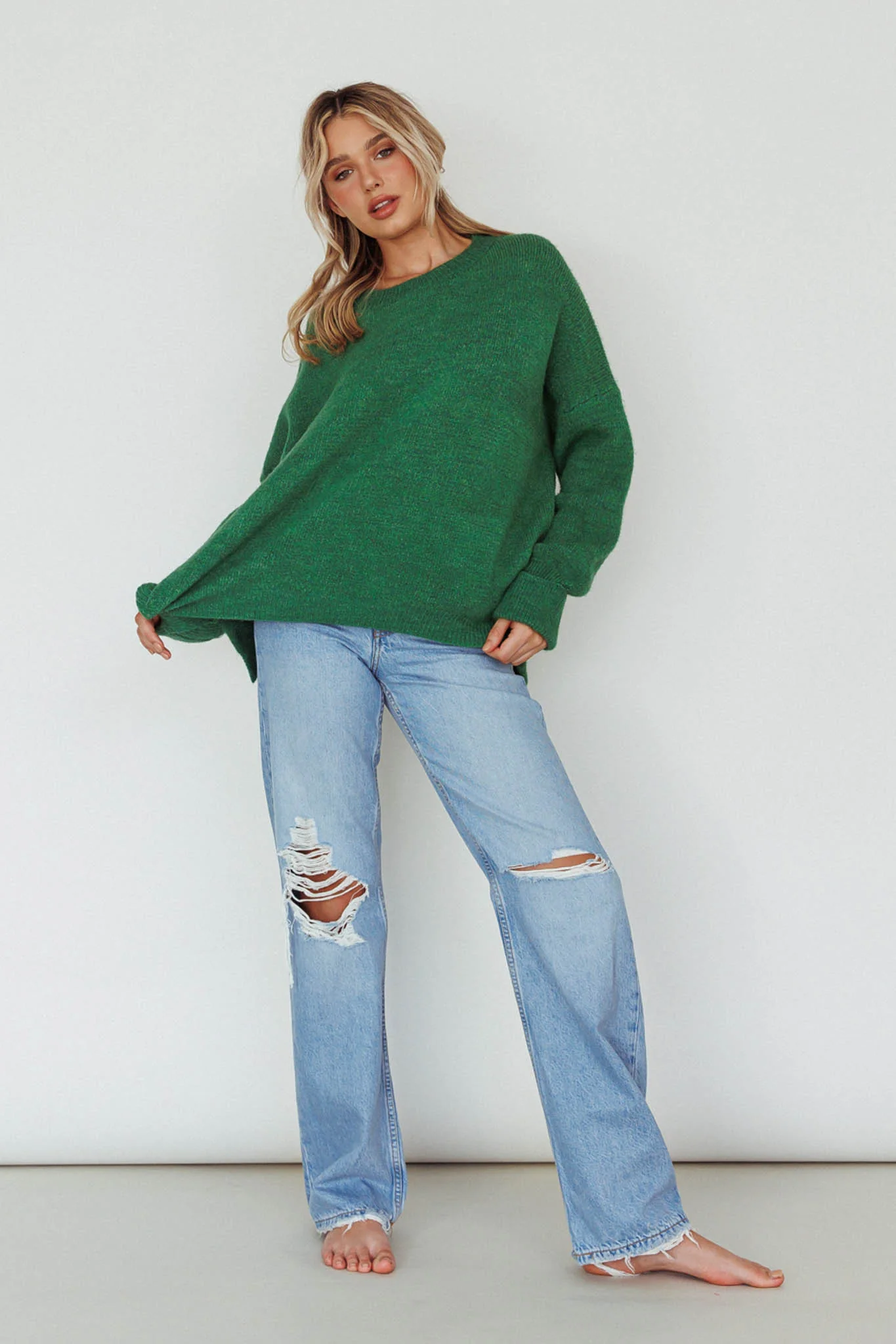 Kayce Dropped Shoulder Knit Sweater Green