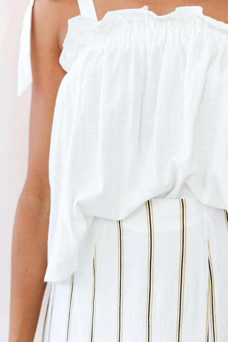 Journey Tied Shoulder Elasticated Neckline Top White