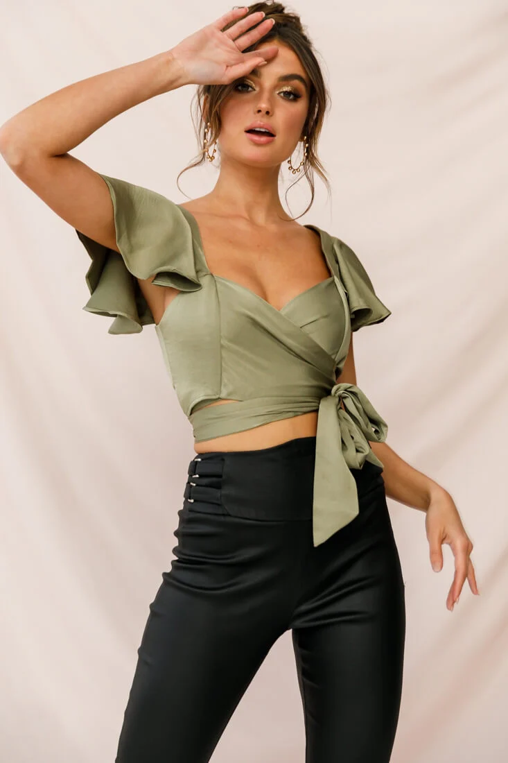 Marquise Wrap Crop Top Olive