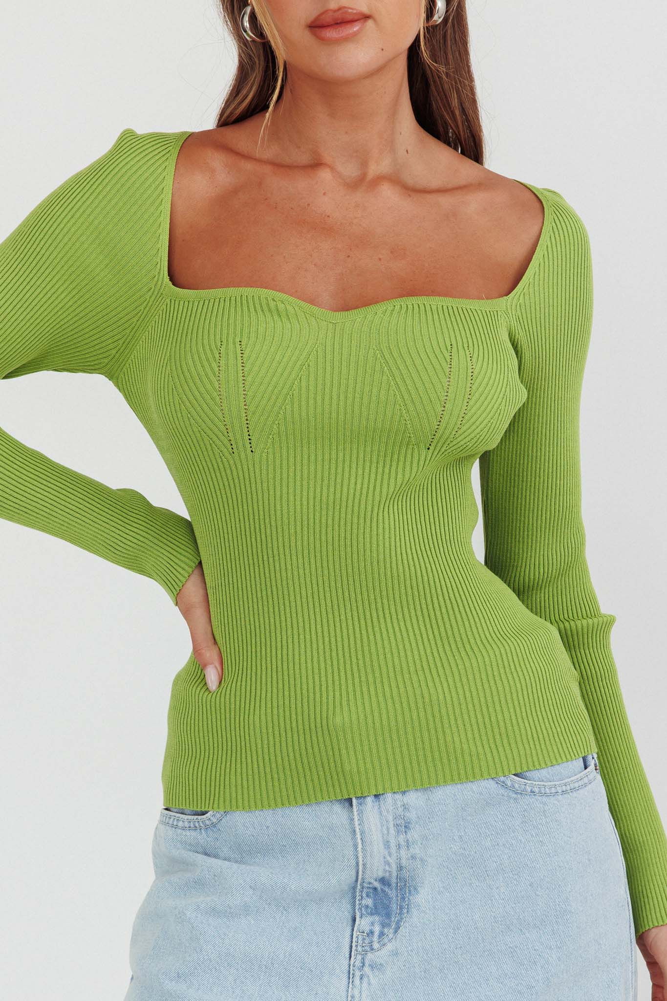 Switch Focus Long Sleeve Knit Top Matcha