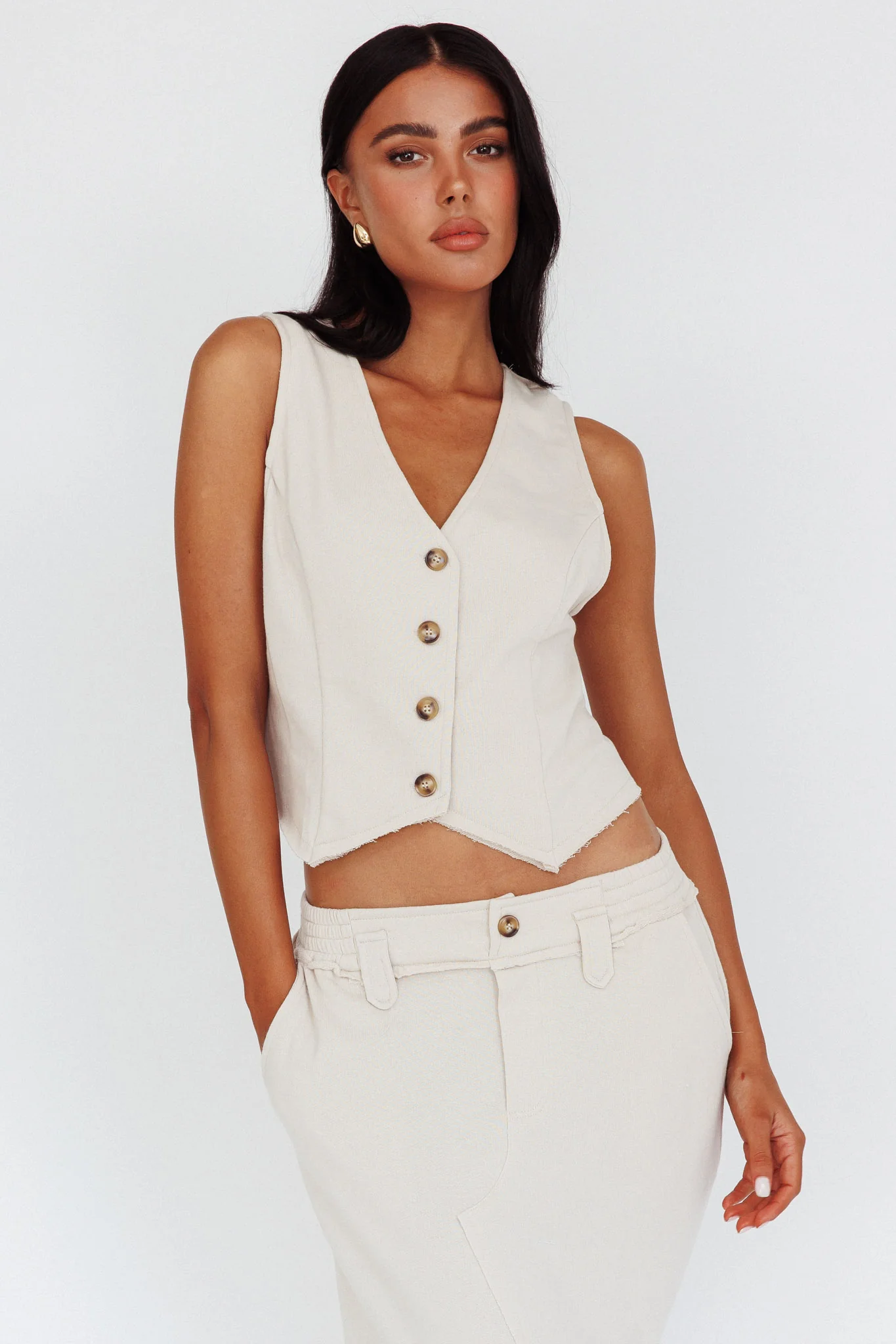 Jaina Button Front Vest Top Seashell