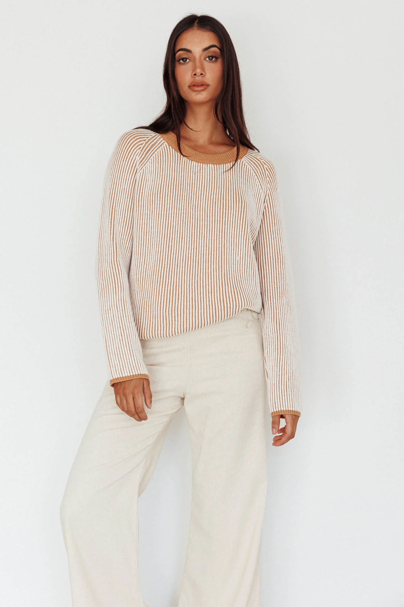 Trafalgur Ribbed Knit Sweater Camel