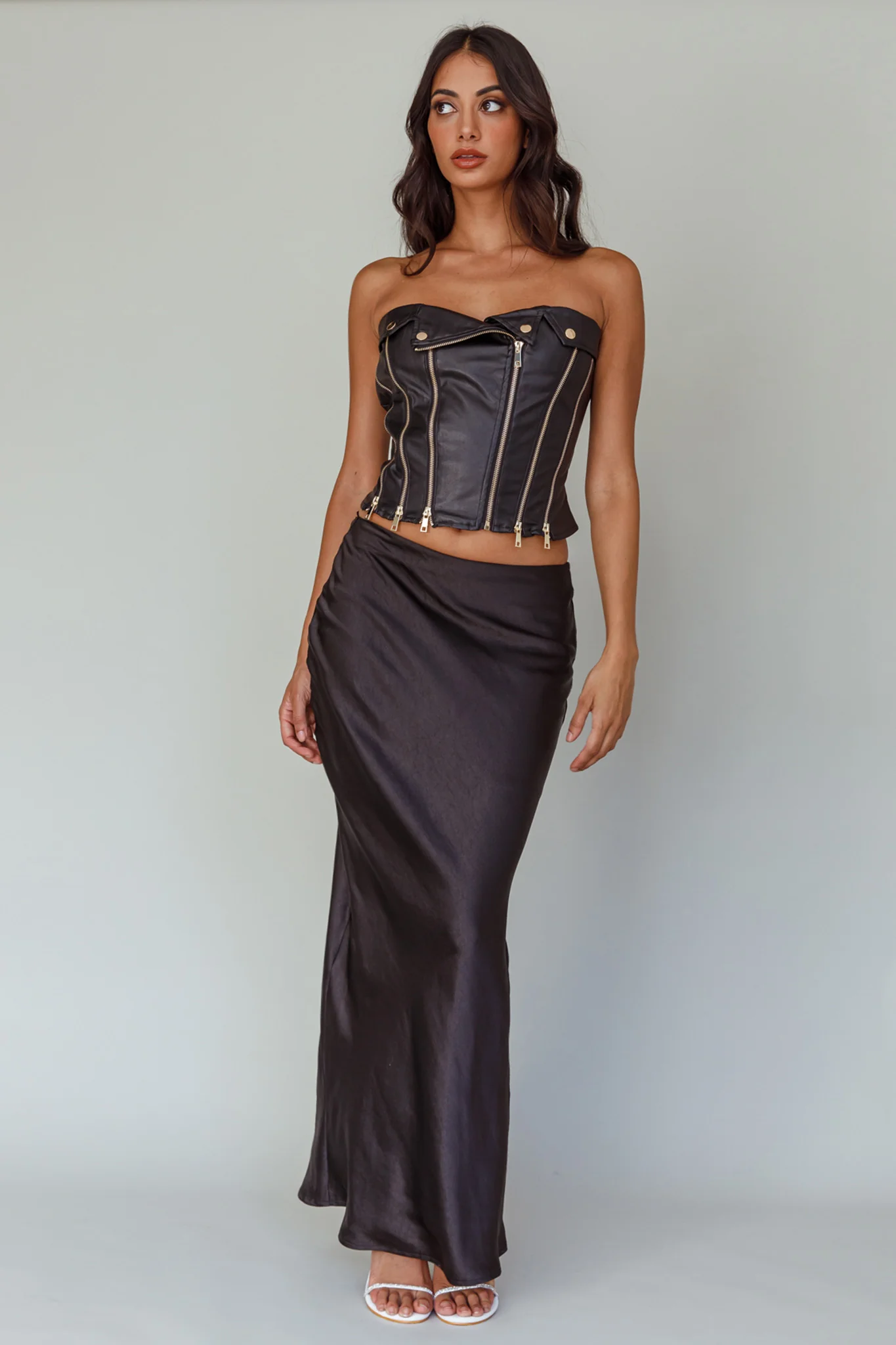 Moto Strapless Zipper Top Black