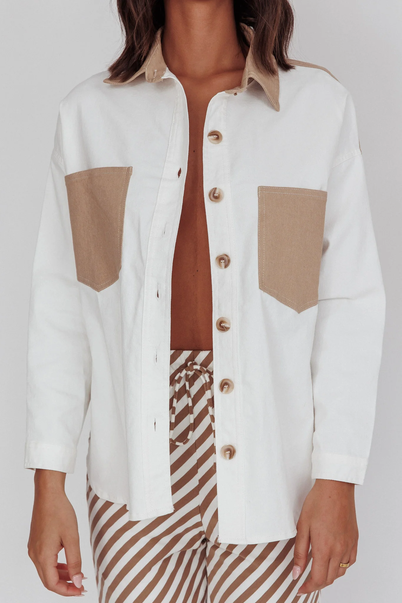 Lake Days Chest Pocket Shirt White Beige