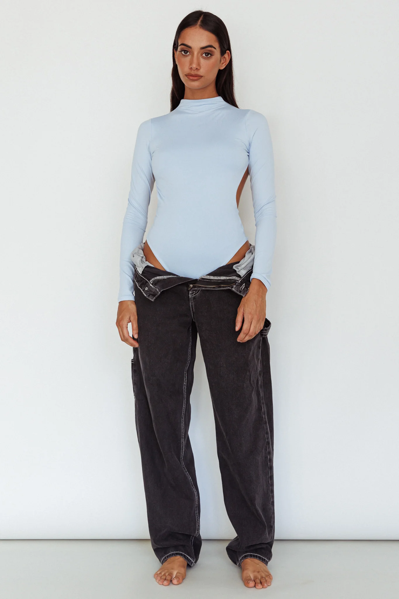 Remy Open Back Bodysuit Light Blue