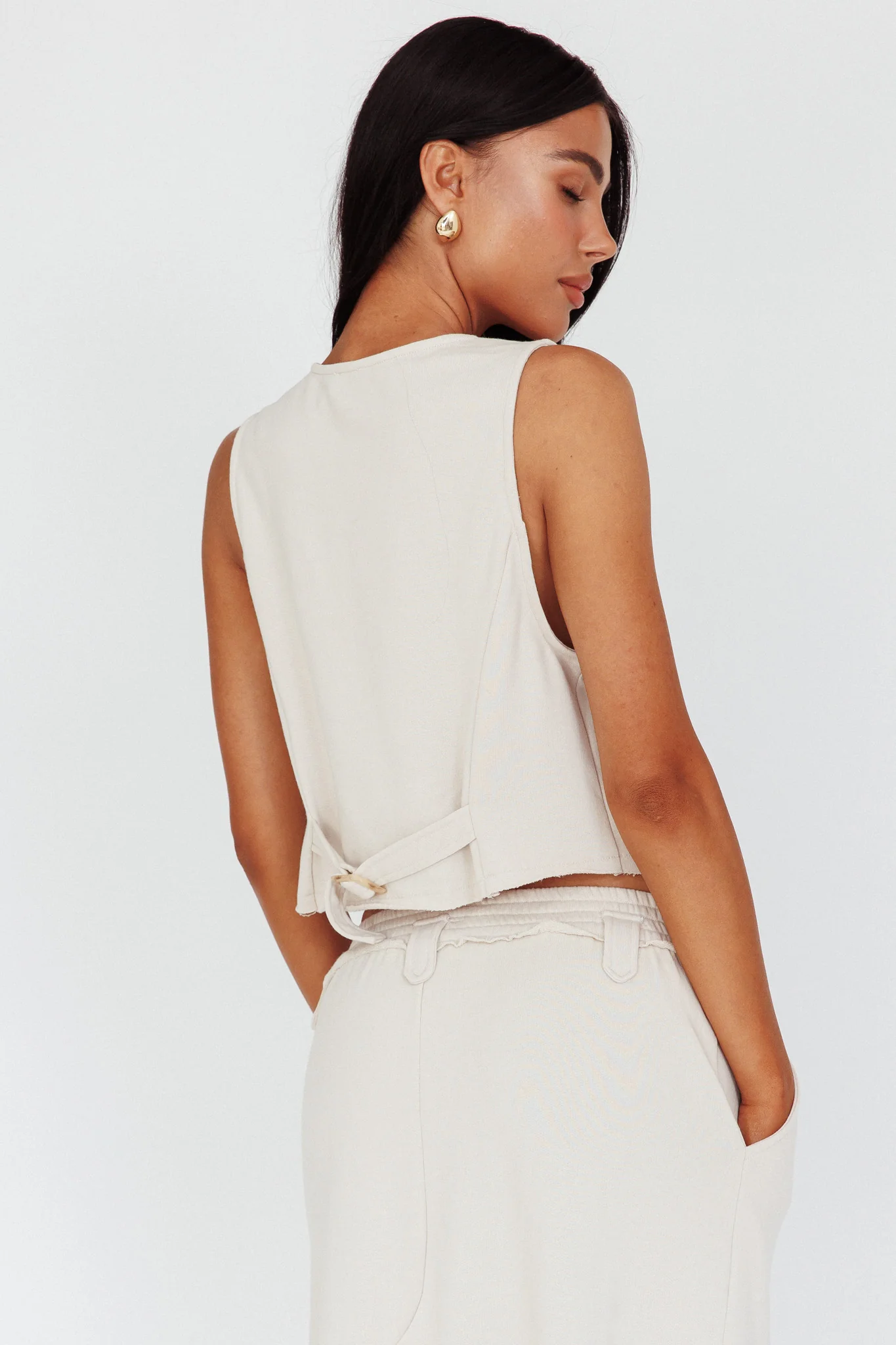 Jaina Button Front Vest Top Seashell