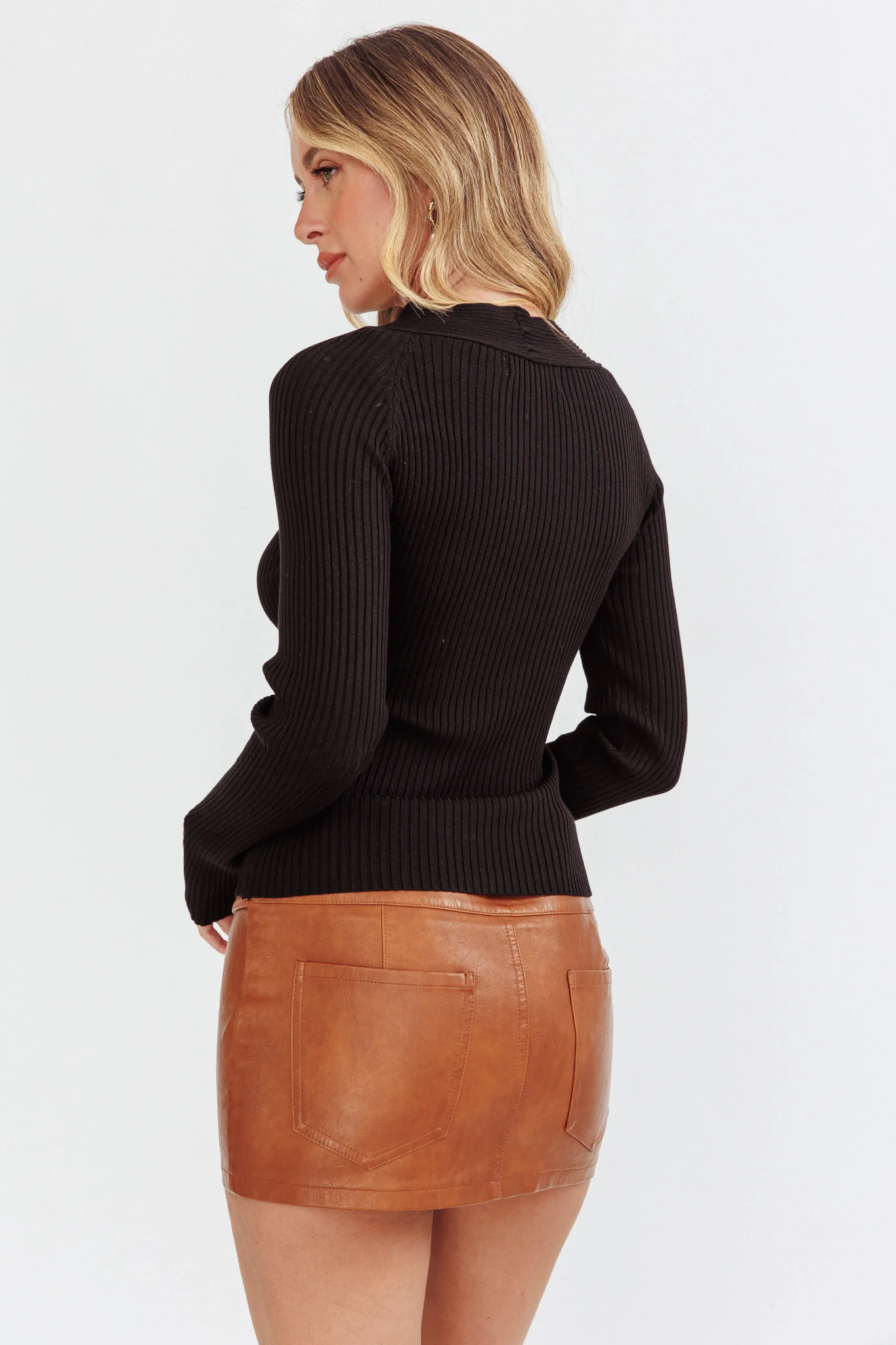 One Mind Cut-Out Neckline Knit Top Black