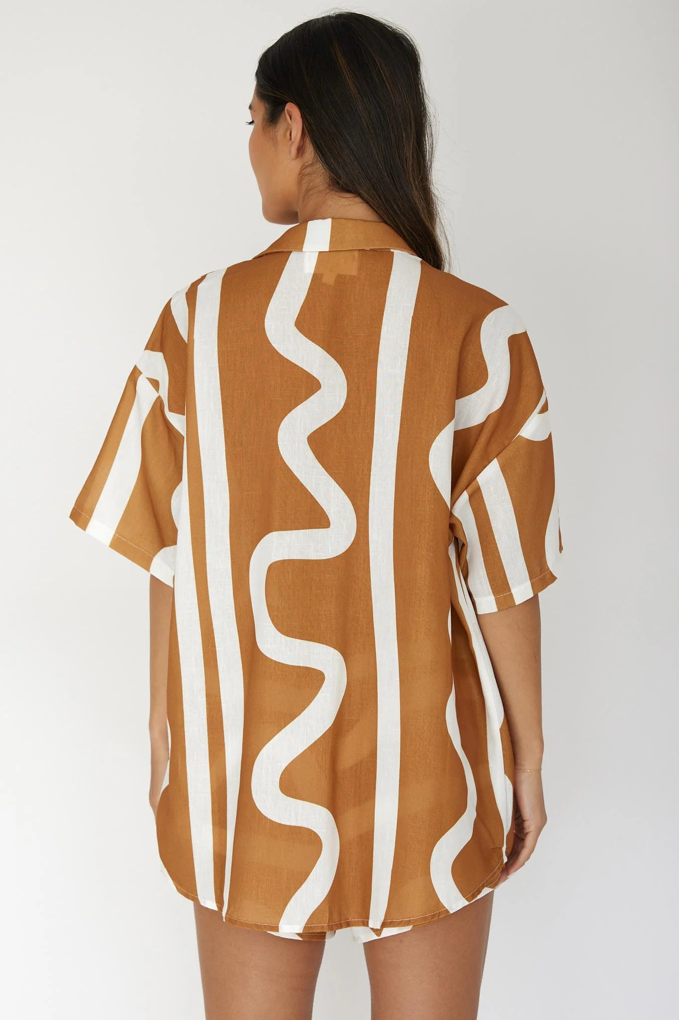 Cora Button-Up Shirt Print Tan